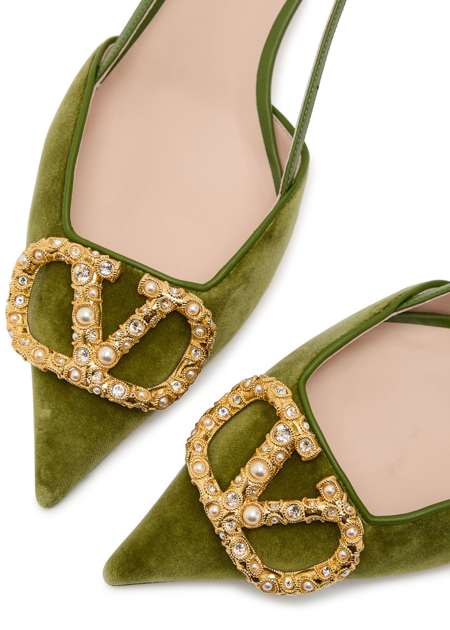Valentino Vlogo Velvet and Leather Slingback Pumps - 4