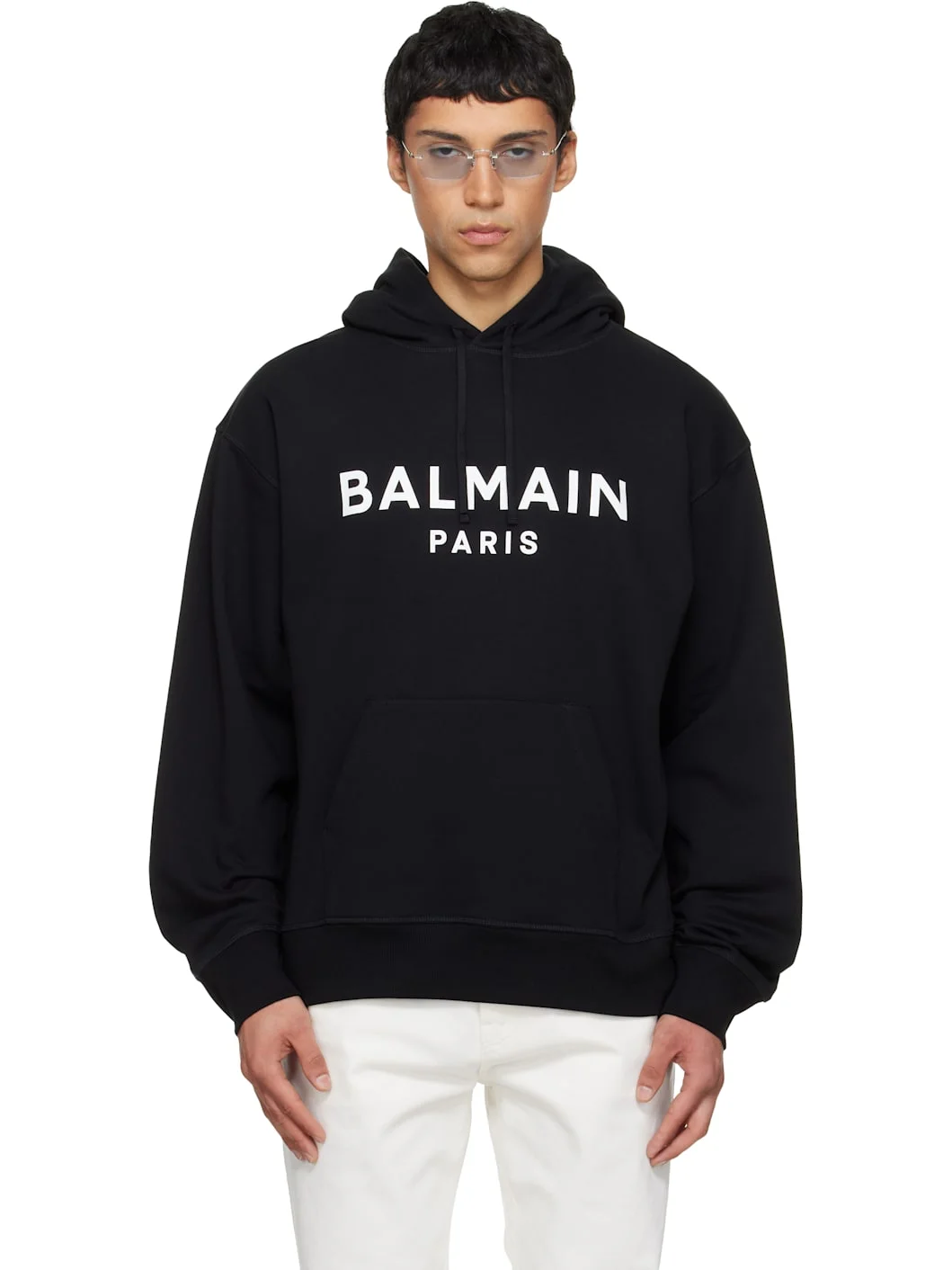 Black Printed Cotton Hoodie - 1