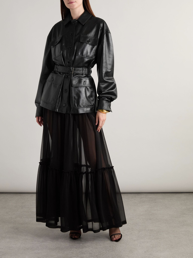 SAINT LAURENT Belted leather jacket Black outlook