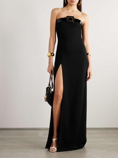 TOM FORD Strapless patent leather-trimmed crepe gown outlook
