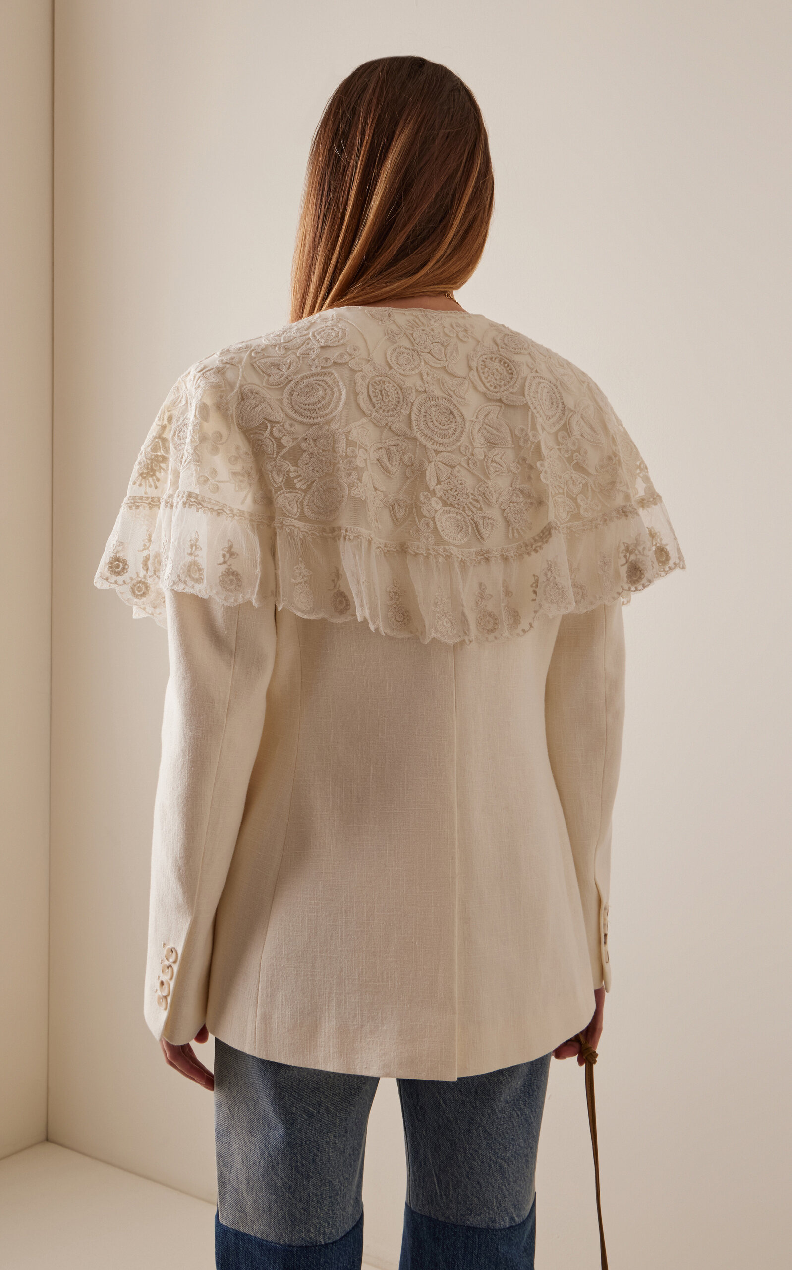 Arielle Lace-Trimmed Linen-Cotton Blazer ivory - 4