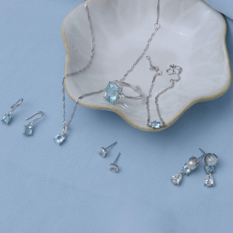 Cushion Cut Aquamarine and Pearl Drop Earrings 10