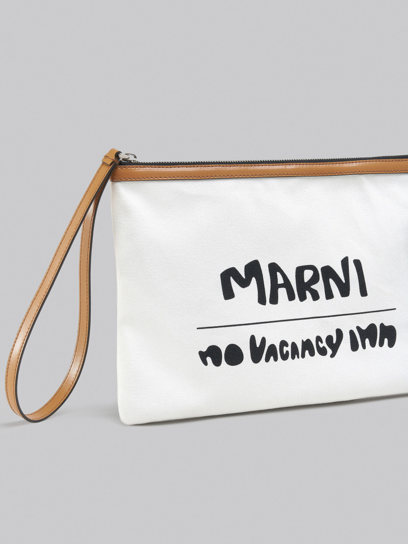 MARNI X NO VACANCY INN - BEY POUCH IN WHITE CANVAS WITH BEIGE TRIMS 5