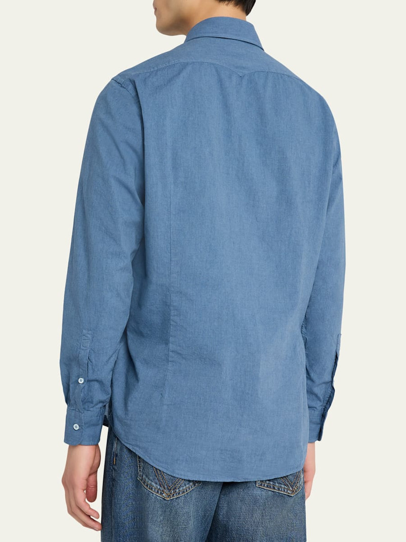 massimo alba Men's Genova Chambray Watercolor Shirt outlook