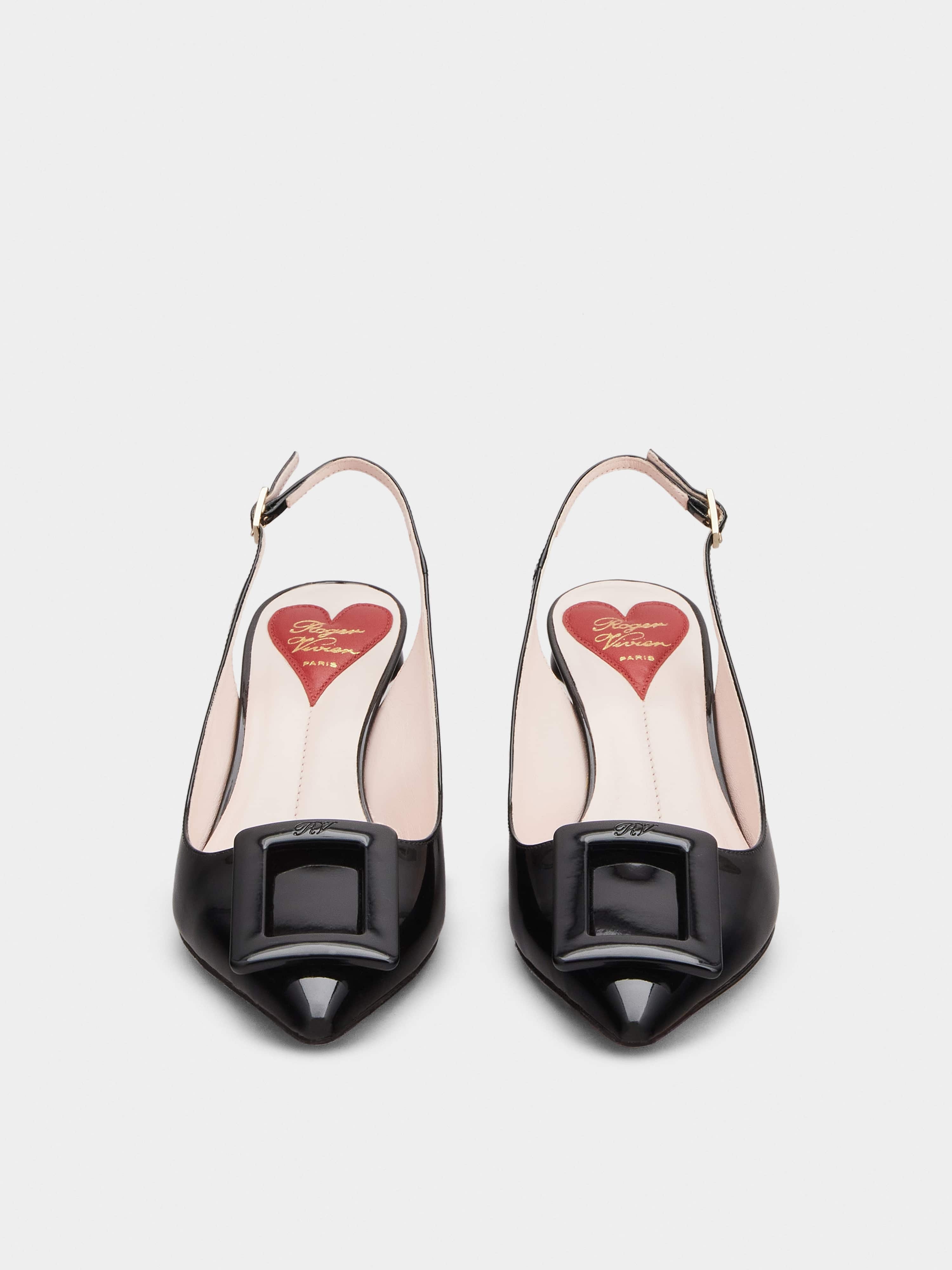 Virgule Lacquered Buckle Slingback Pumps in Patent Leather - 7