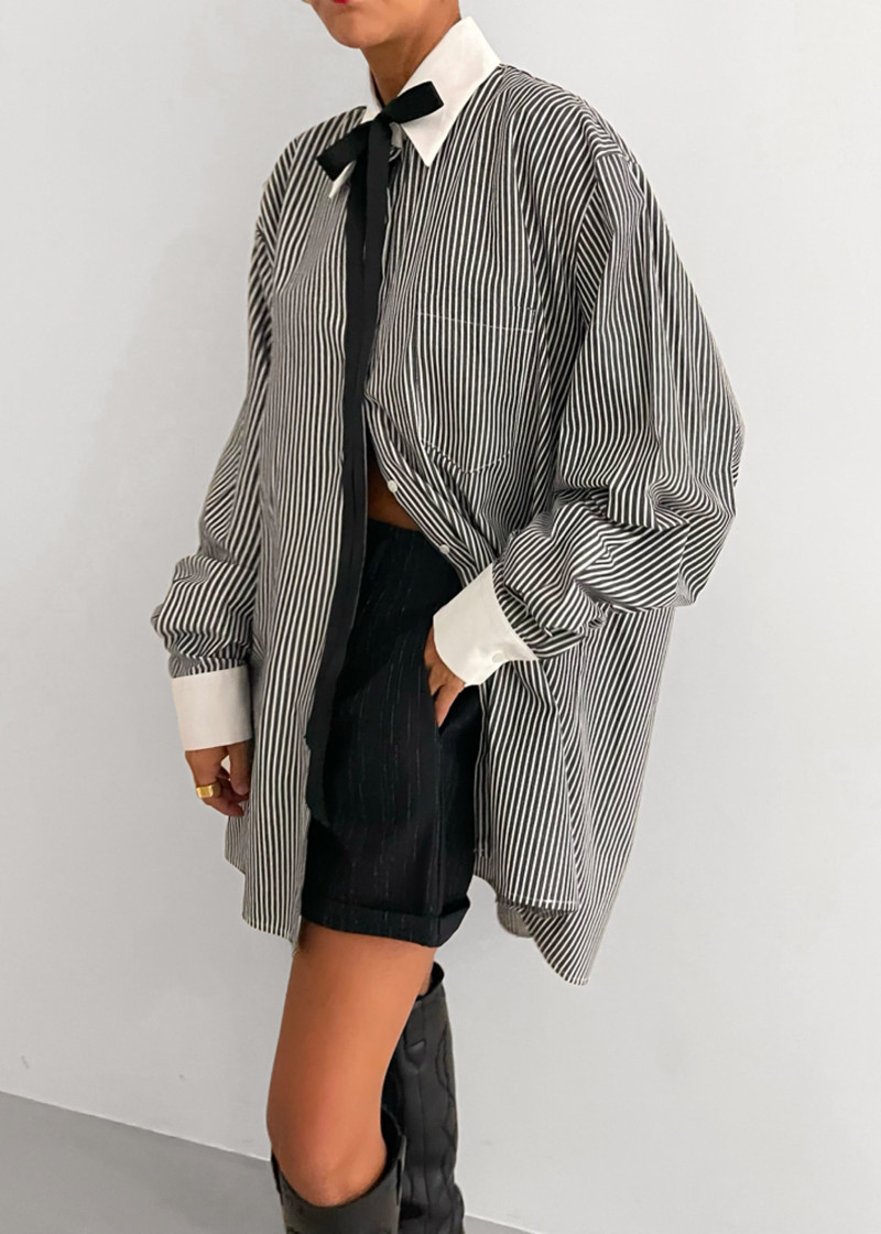 Jany Tie-Neck Shirt - Black Stripe 10