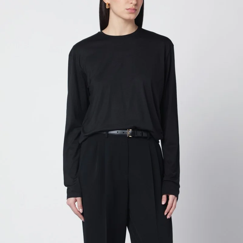 Black organic cotton-blend T-shirt - 1