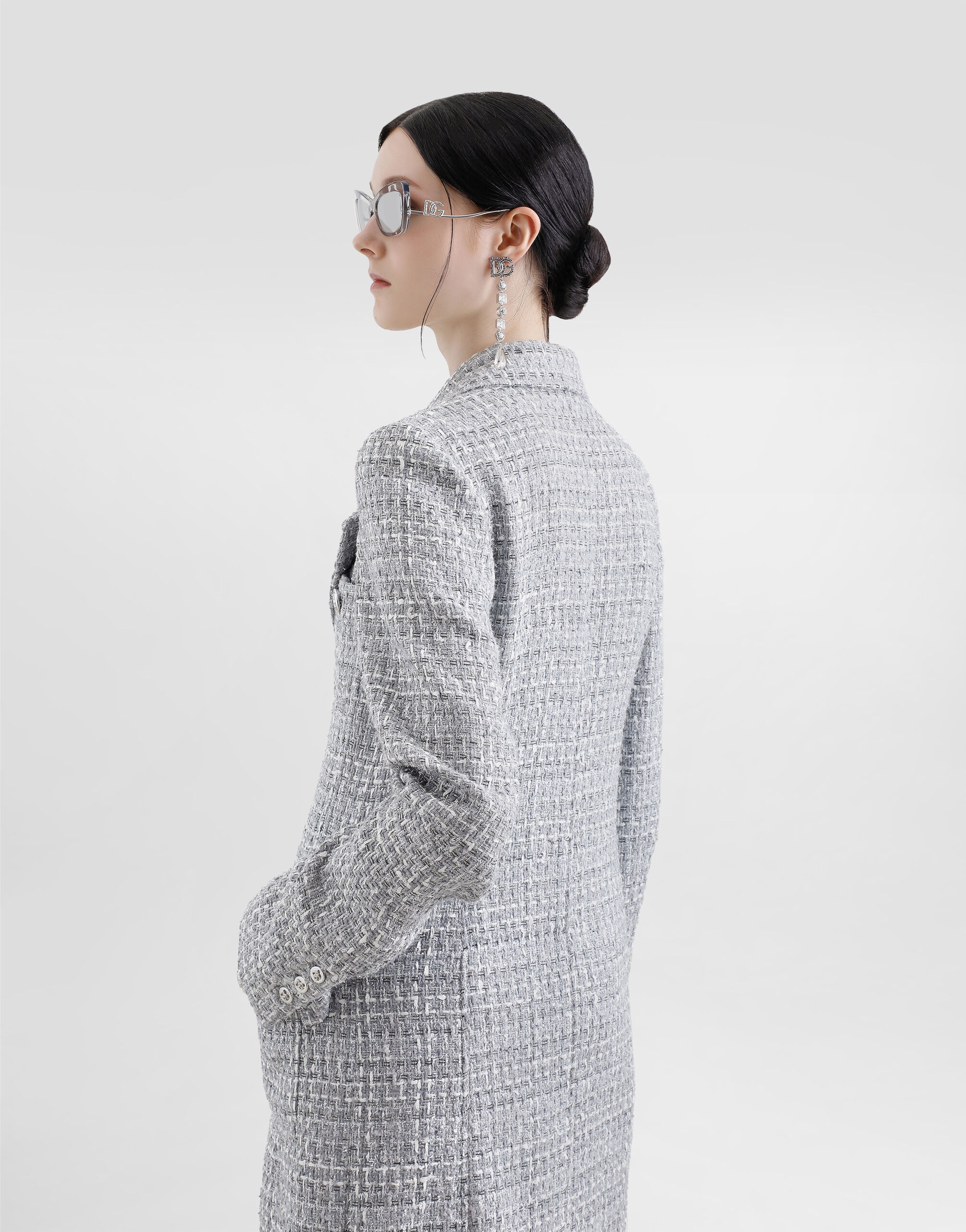 Single-breasted lamé tweed bouclé coat - 5