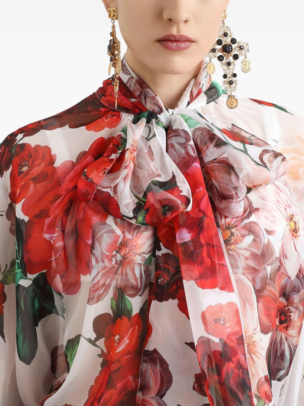 Rose-print chiffon blouse - 4