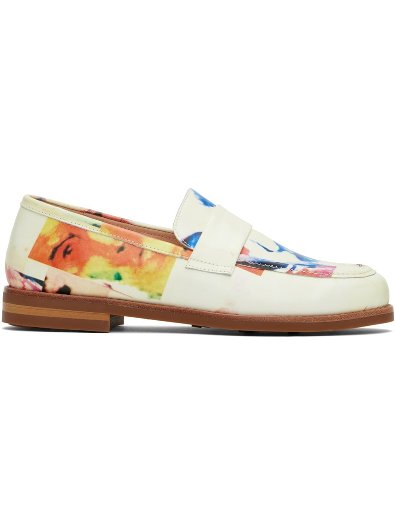 White Collage Faces Printed Loafers - 1