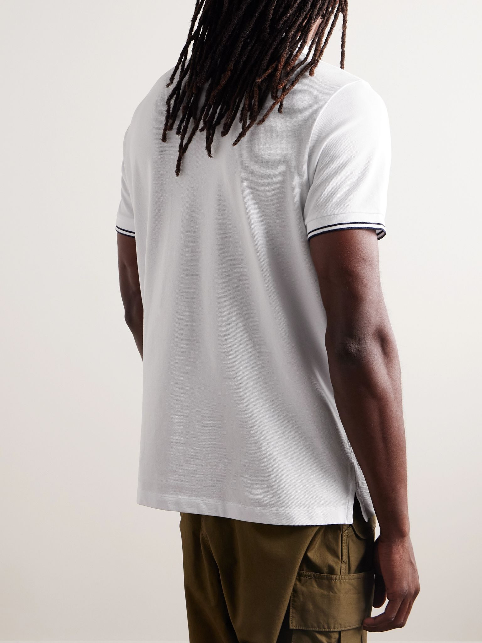 Logo-Appliquéd Stretch-Cotton Piqué Polo Shirt White - 3