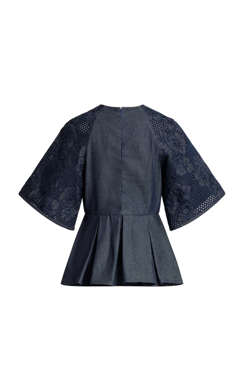 Embroidered Denim Peplum Top blue 6
