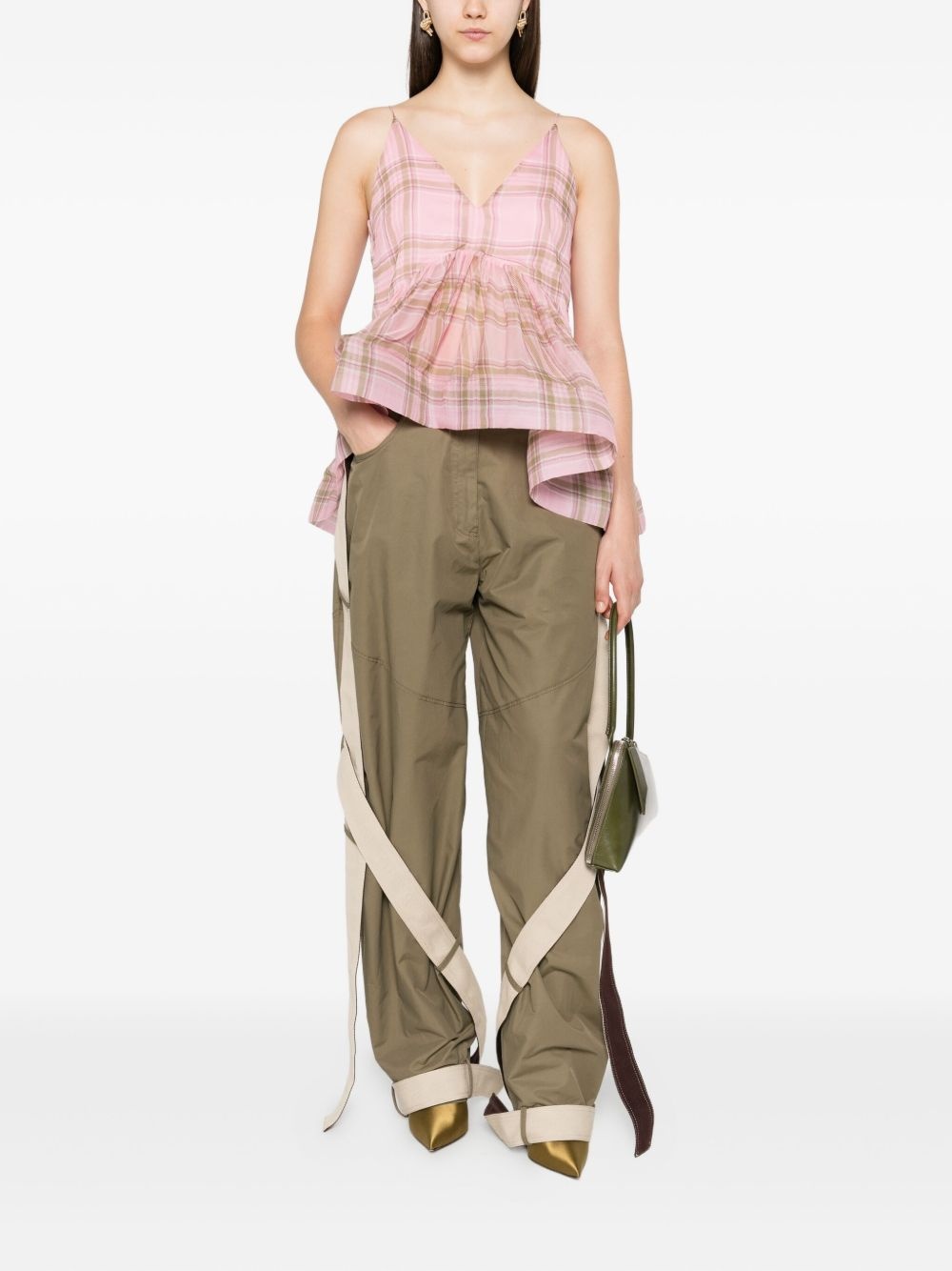 tartan-check chiffon top - 2