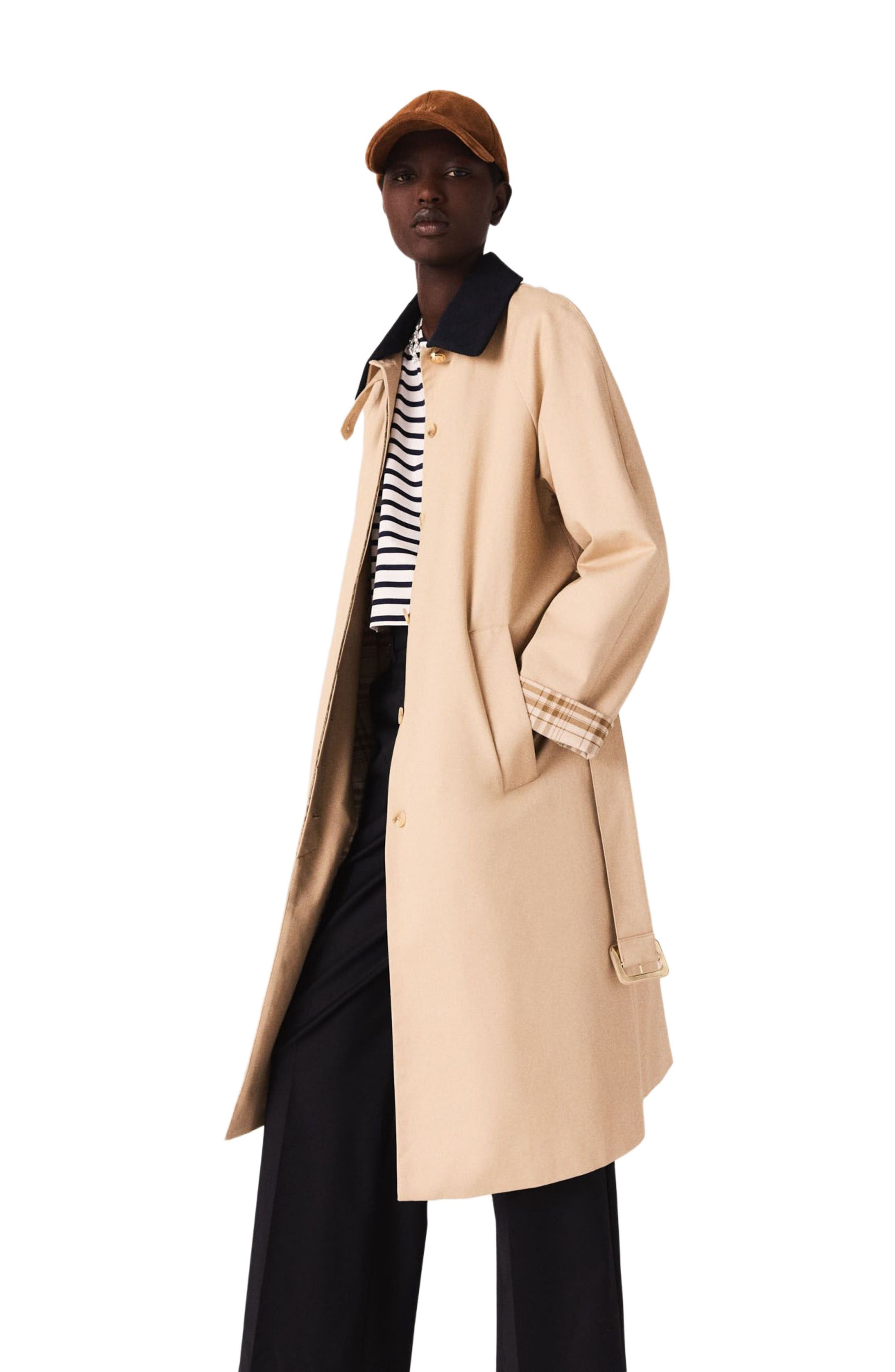 maje Contrast sleeve and collar trench in Beige at Nordstrom - 4