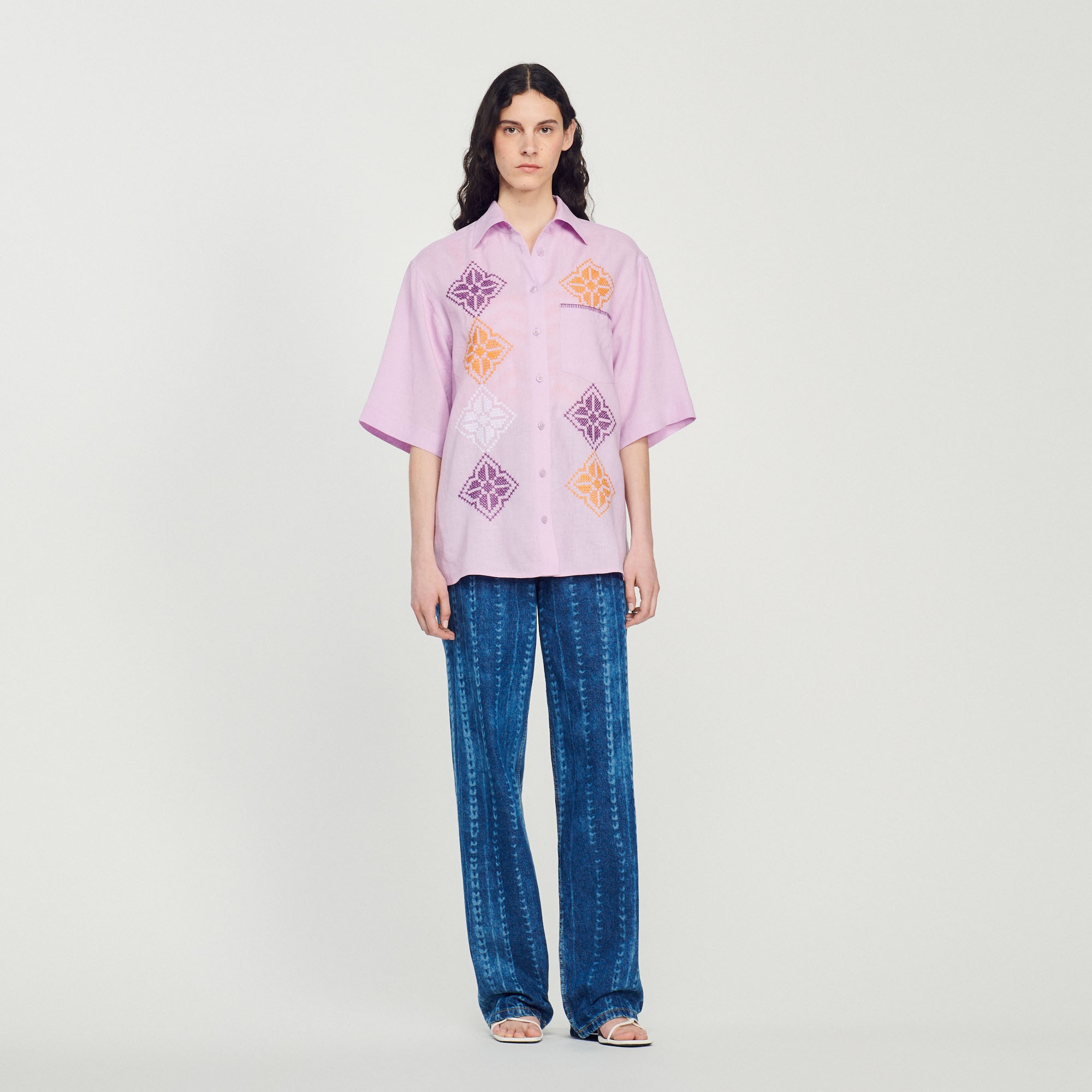 Oversized embroidered linen shirt - 3