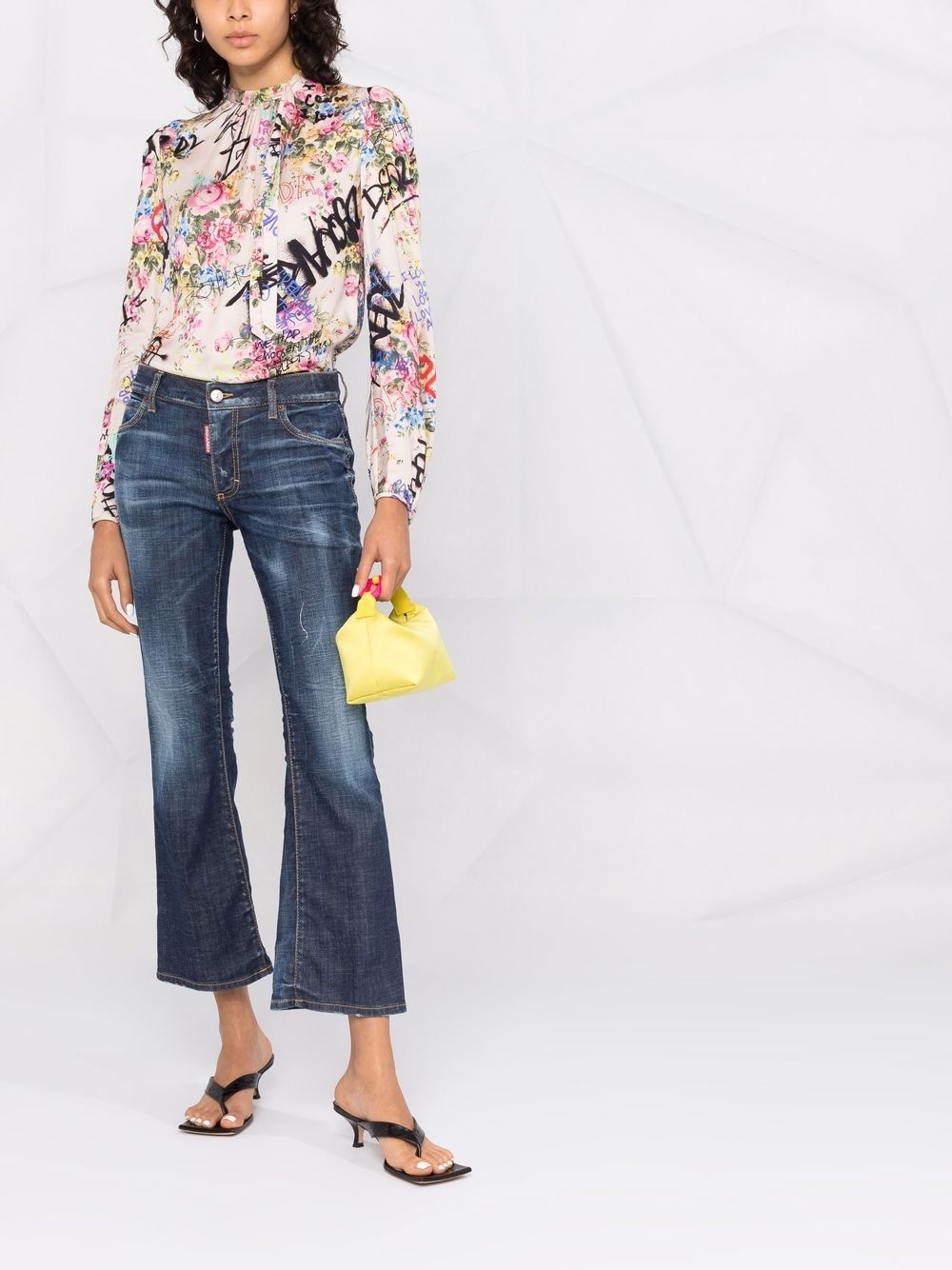 bleach-effect distressed kick-flare cropped jeans - 2