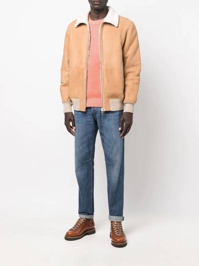 Brunello Cucinelli high-neck cashmere-leather jacket outlook