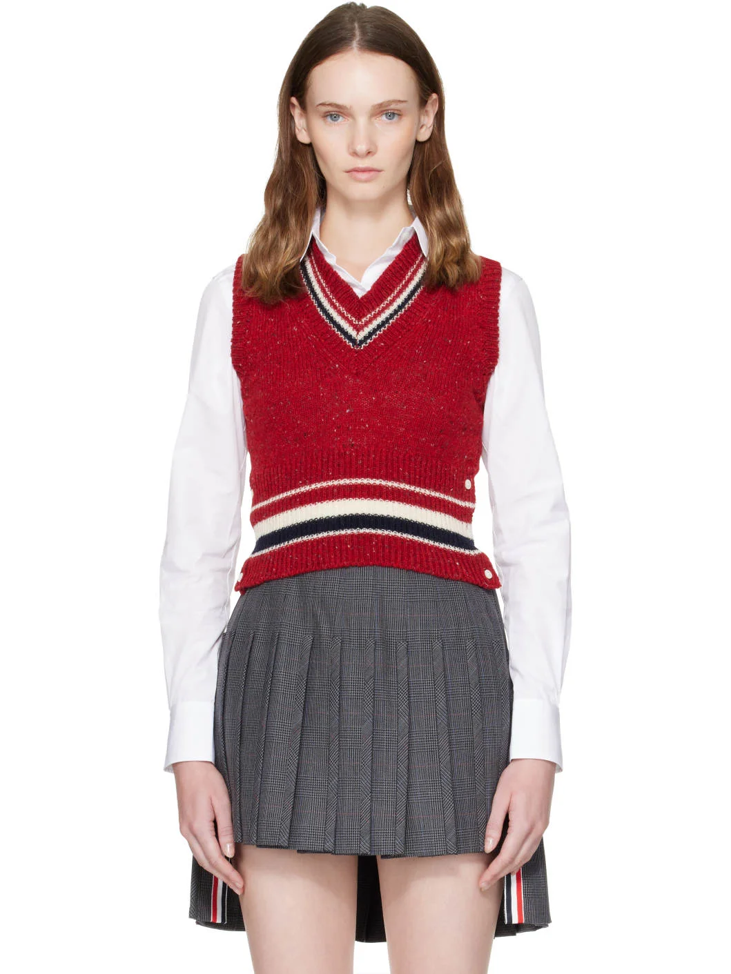 Red Hector Pointelle V-Neck Vest - 1