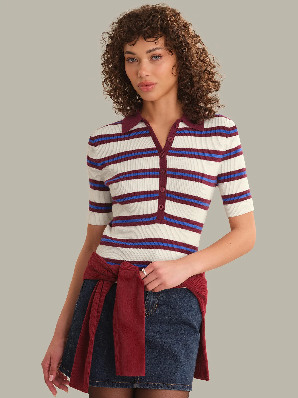 Imogen Rib Stripe Fitted Polo - 1