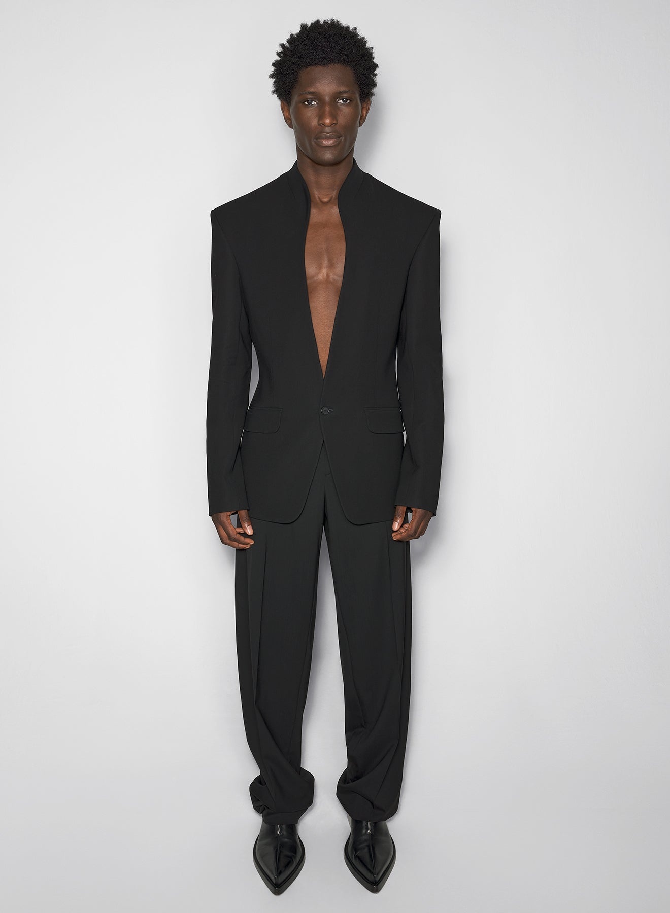 black collarless tailored jacket - 2