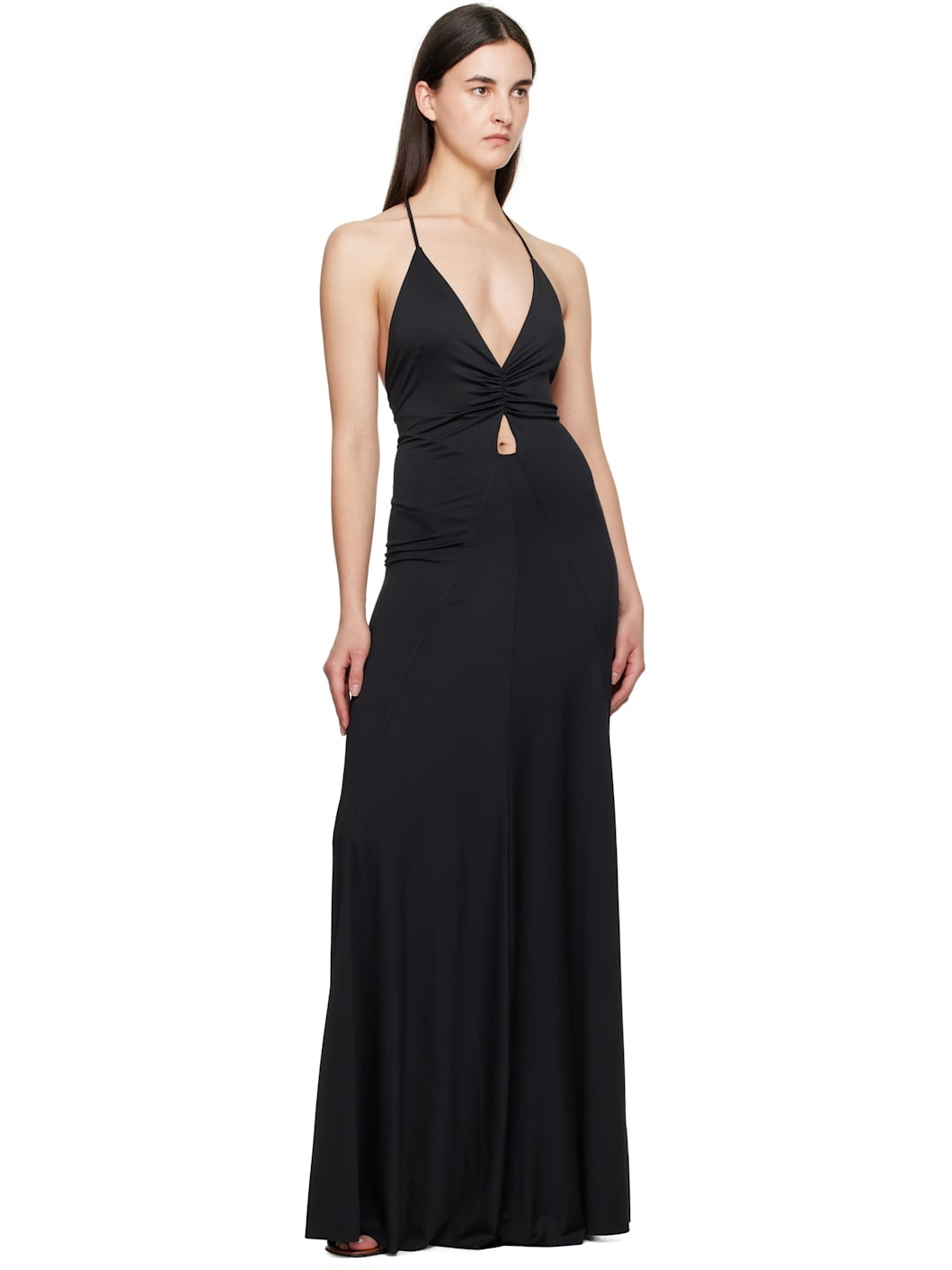 Black V-Neck Ruched Cami Maxi Dress - 4