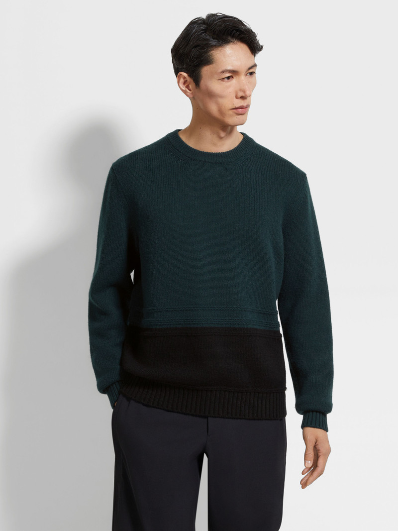 DARK GREEN AND BLACK OASI CASHMERE CREWNECK 3