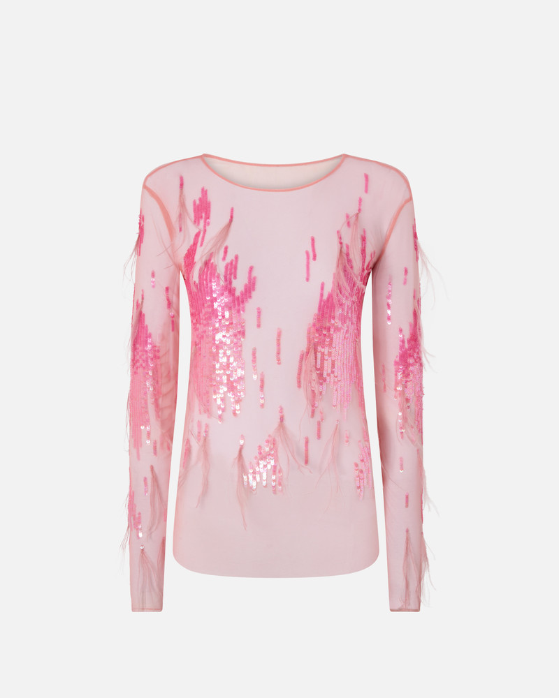 SHEER SWEATER WITH SEQUINS AND FEATHERS 1