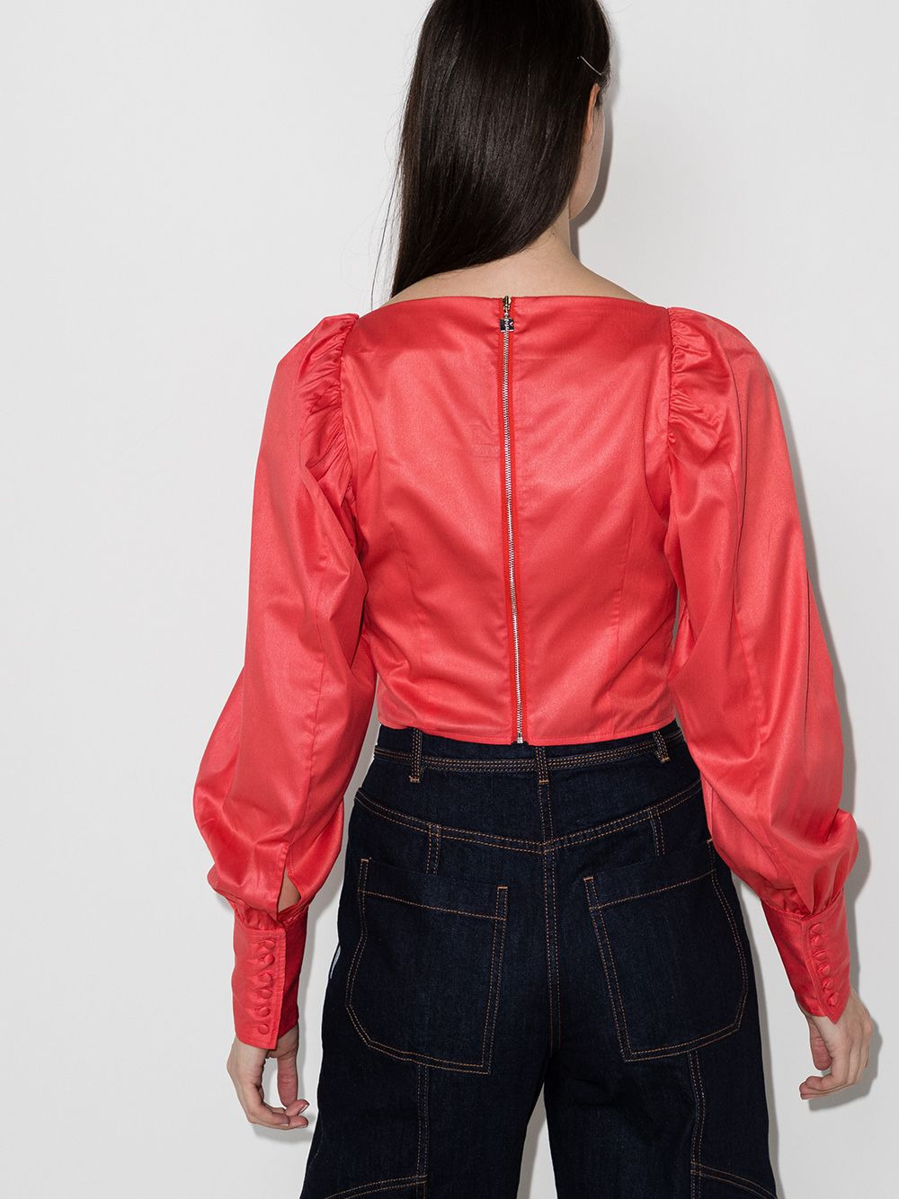 deep V-neck ruched blouse - 3