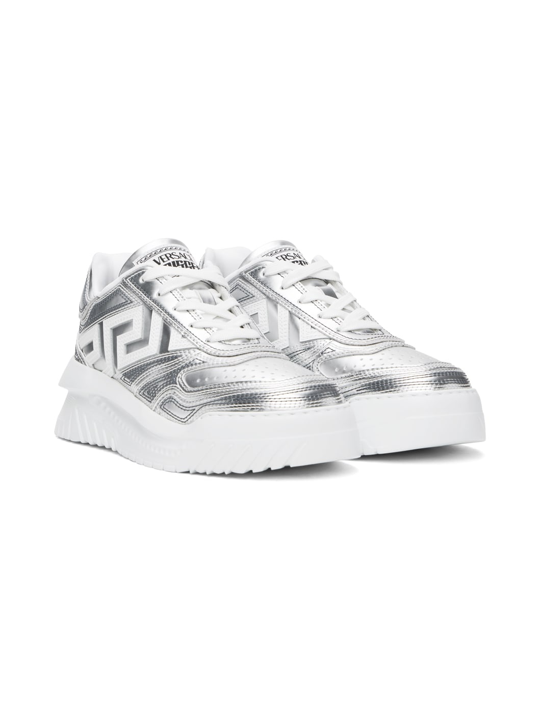 Silver & White Metallic Greca Oddisea Sneakers - 4