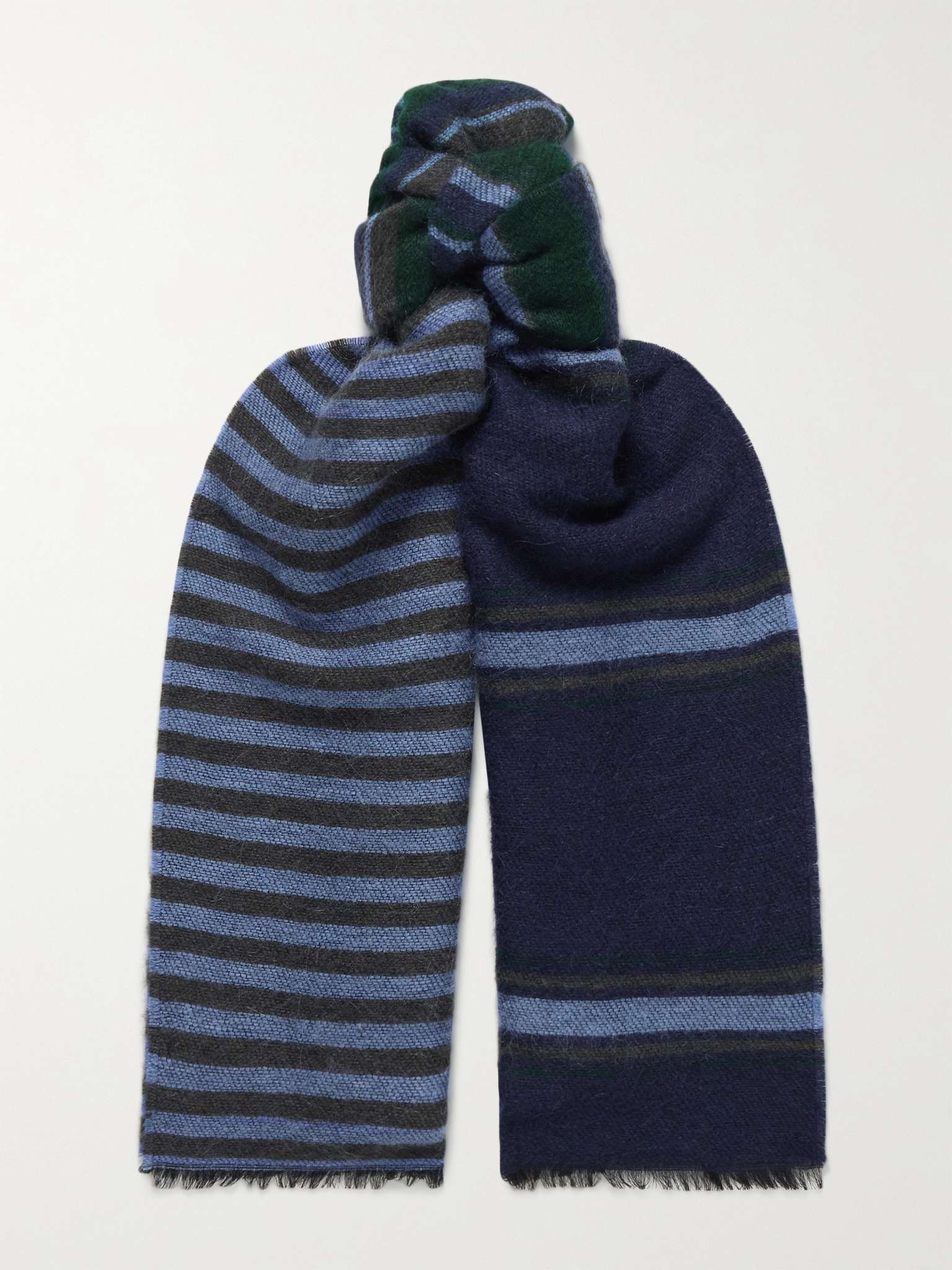 Frayed Striped Knitted Scarf - 1