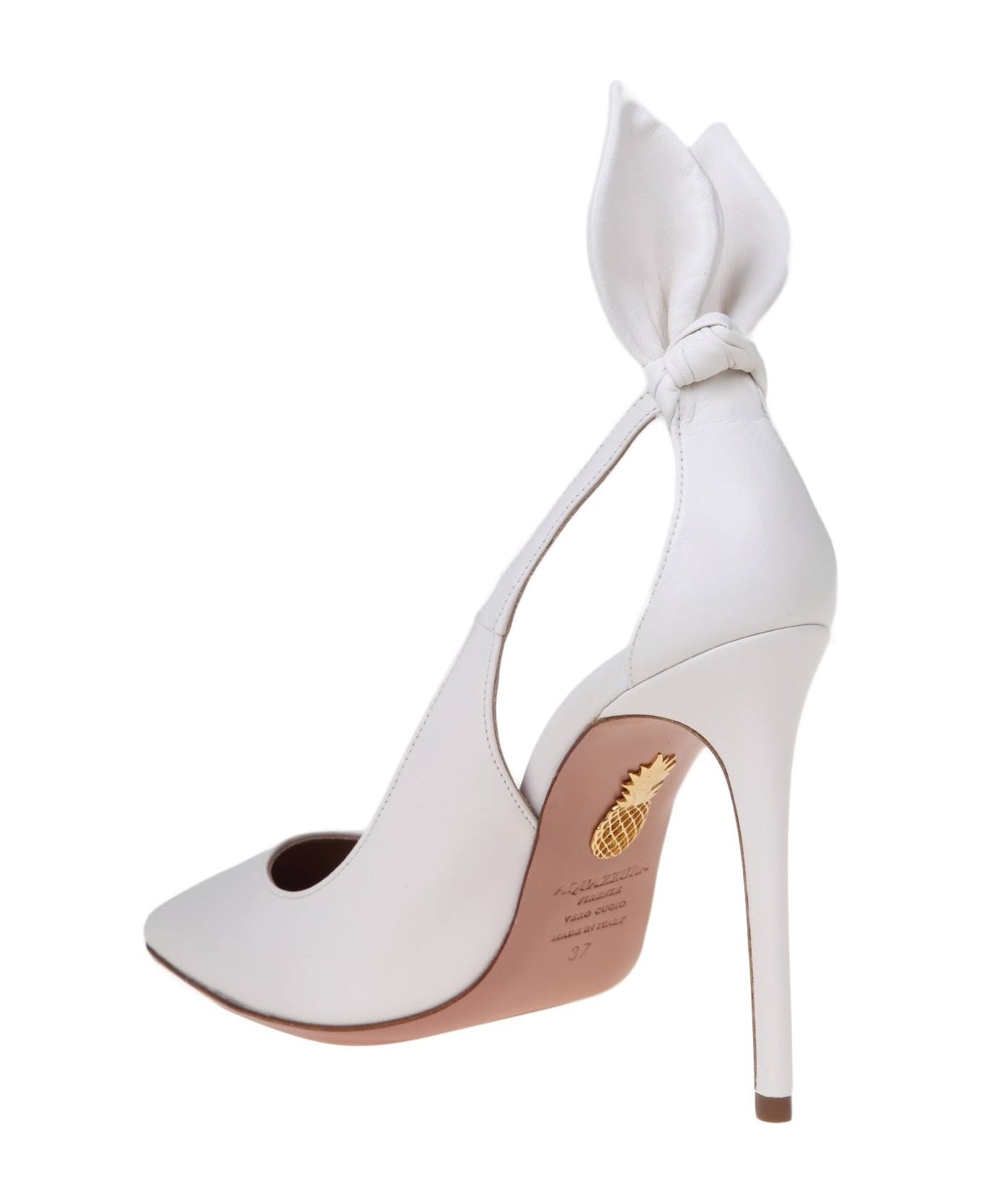 Bow Tie Pump 85 In White Leather - 4