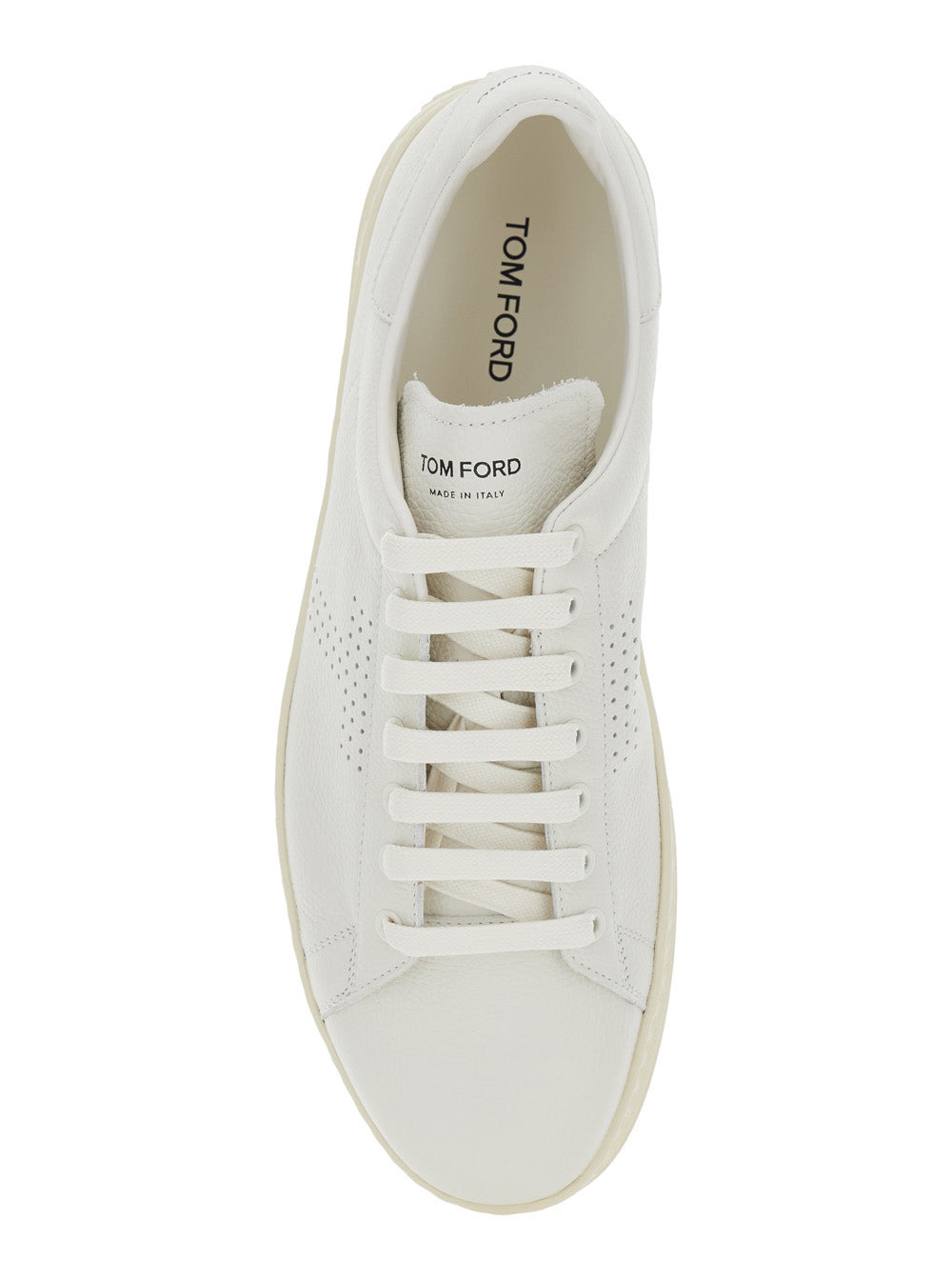 Tom Ford Men 'Waiwick' White Low Top Sneakers With Perforated Logo On The Side And Logo Patch On The - 4