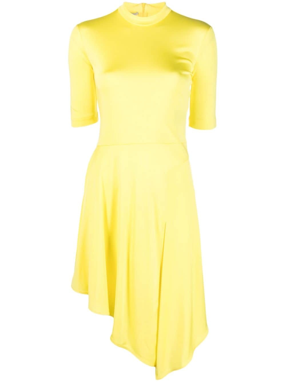 half-sleeve asymmetric-hem dress - 1