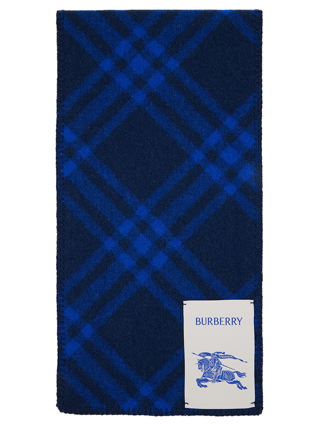 Navy & Blue Check Wool Scarf - 2