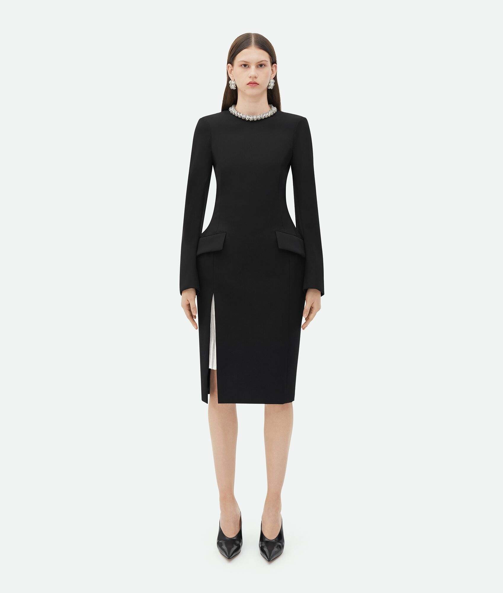 Curved Sleeves Light Wool Midi Dress - 4