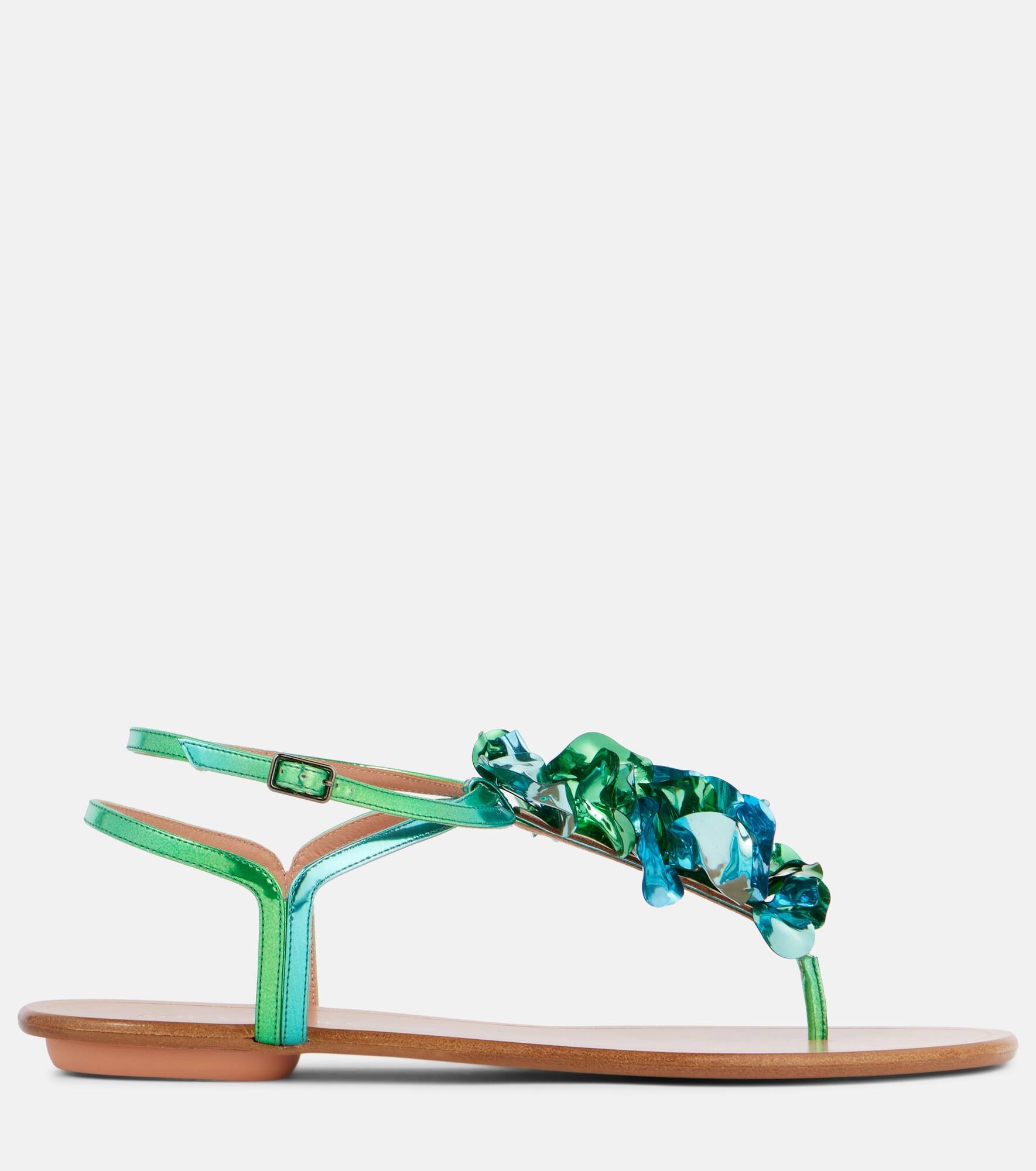Summer Sun metallic leather thong sandals - 4
