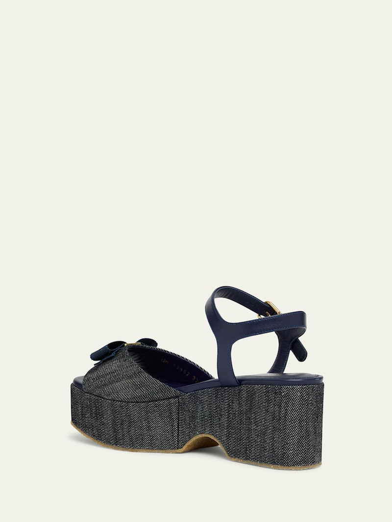 FERRAGAMO Selna Denim Bow Platform Sandals outlook