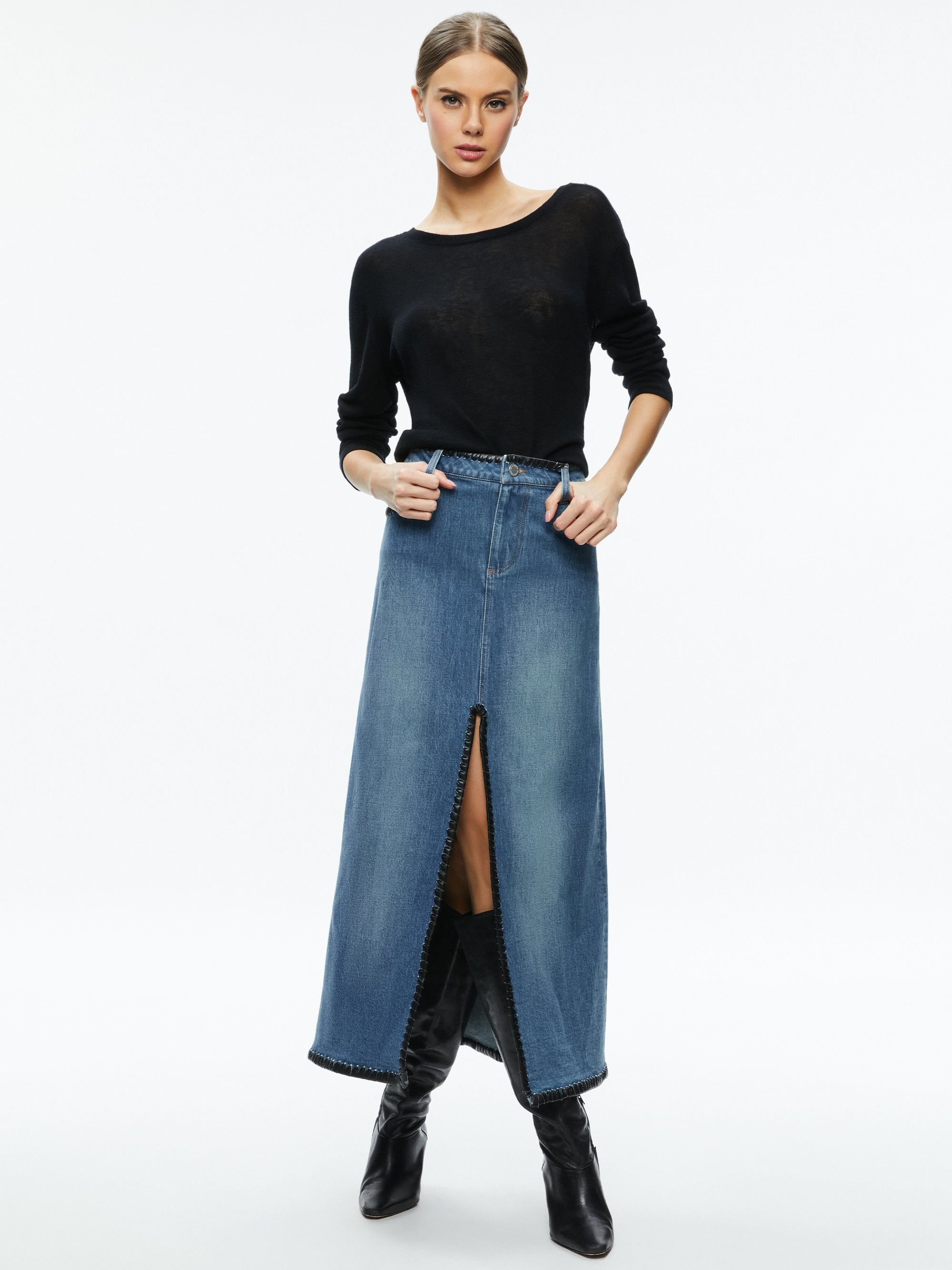 RYE DENIM MAXI SKIRT WITH VEGAN LEATHER - 2