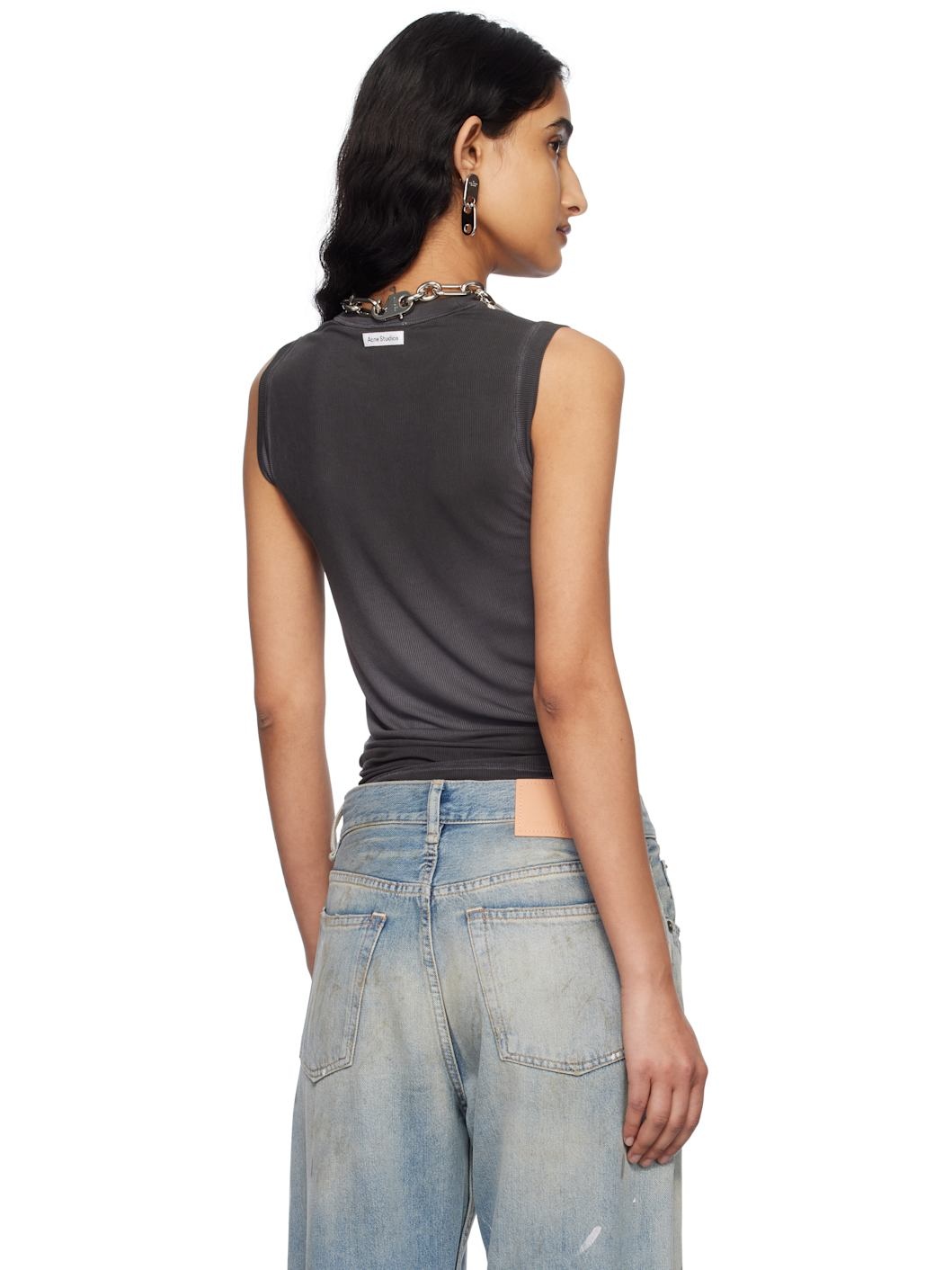 Gray Ribbed Tank Top - 3