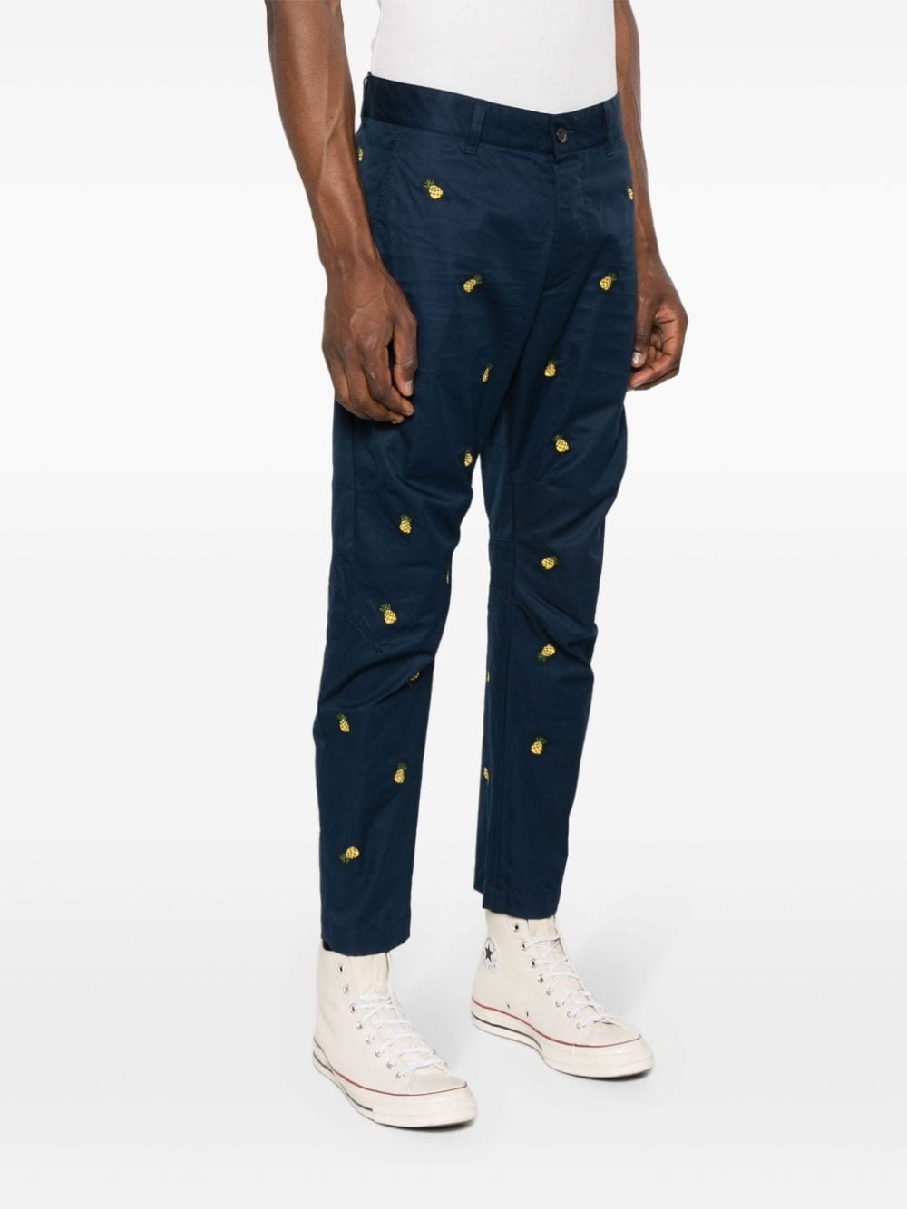 pineapple-embroidered tapered trousers - 3