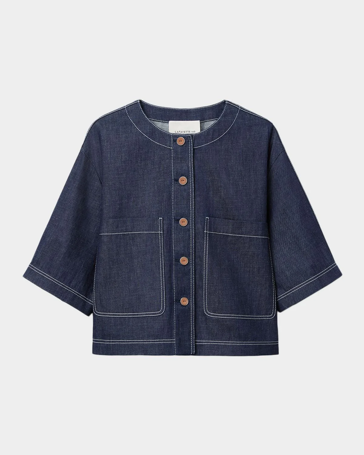 Elbow-Sleeve Cotton Chambray Jacket - 1