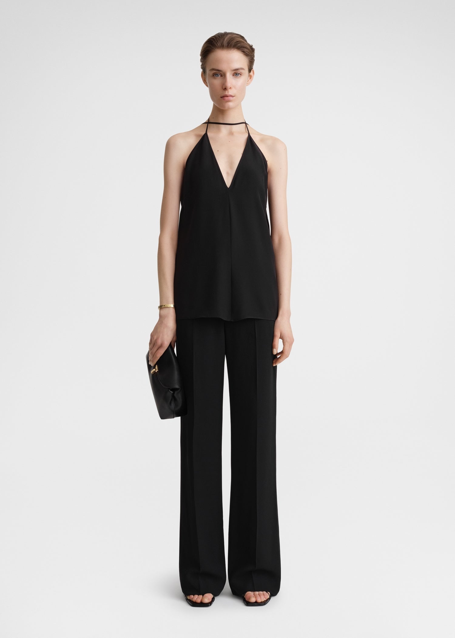 Double-halter silk top black - 2