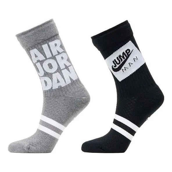 Air Jordan Legacy Crew Jmc Alphabet Athleisure Casual Sports Mid Calf Socks 2 Pairs Black / Gray CU7 - 1