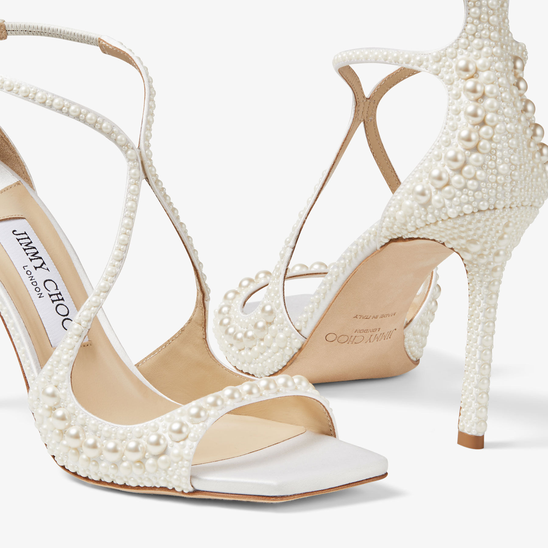 Azia 95
White Satin Sandals with All-Over Pearls - 3