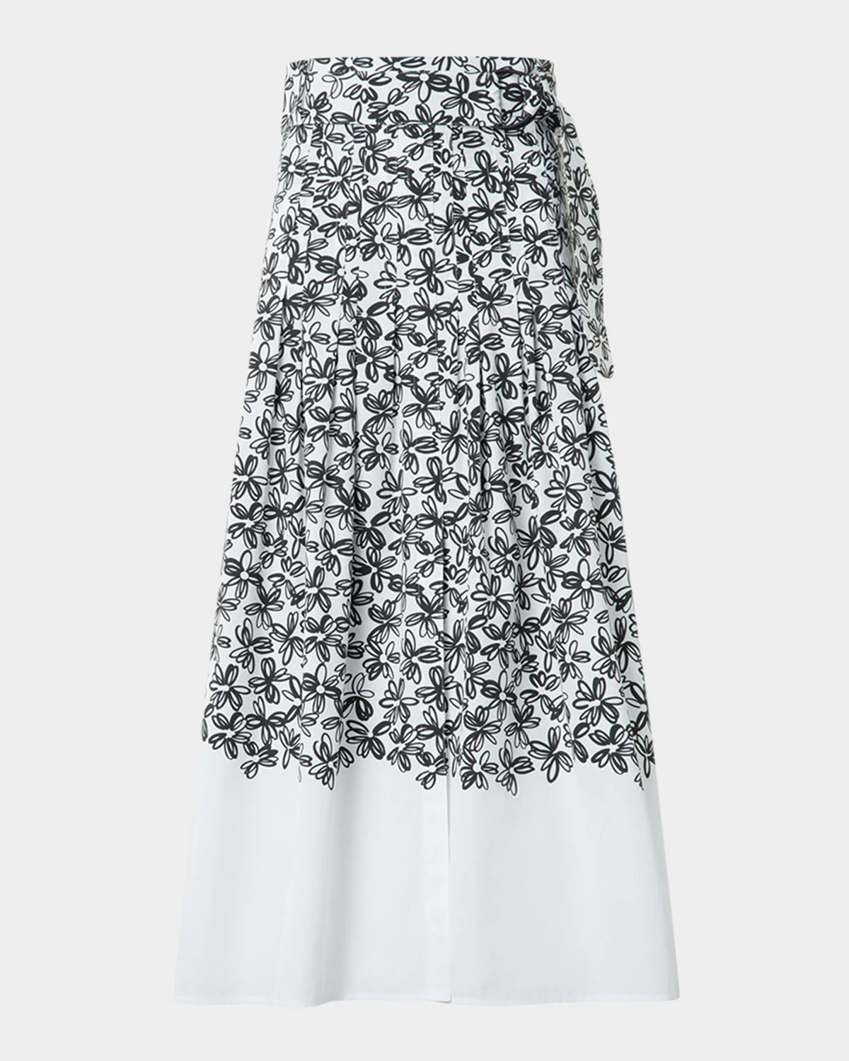 Daisy-Print Cotton Poplin Pleated Midi Skirt With Belt - 1