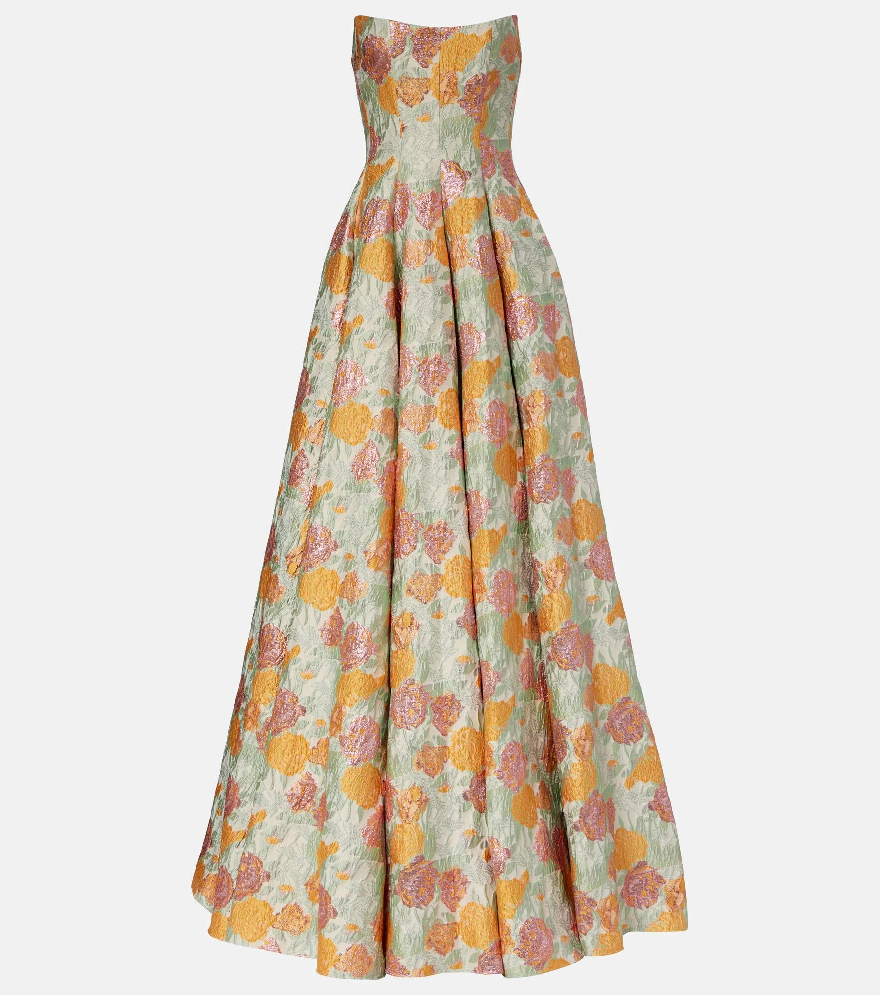 Floral lamé brocade corset gown - 1