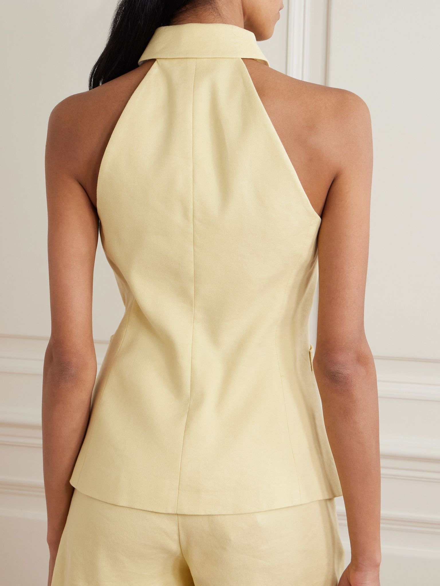 Orlinda linen-blend twill vest Yellow - 3