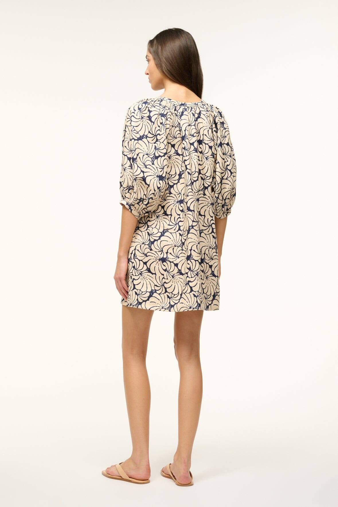 STAUD MINI VINCENT DRESS NAVY SCALLOP BLOCK PRINT - 4