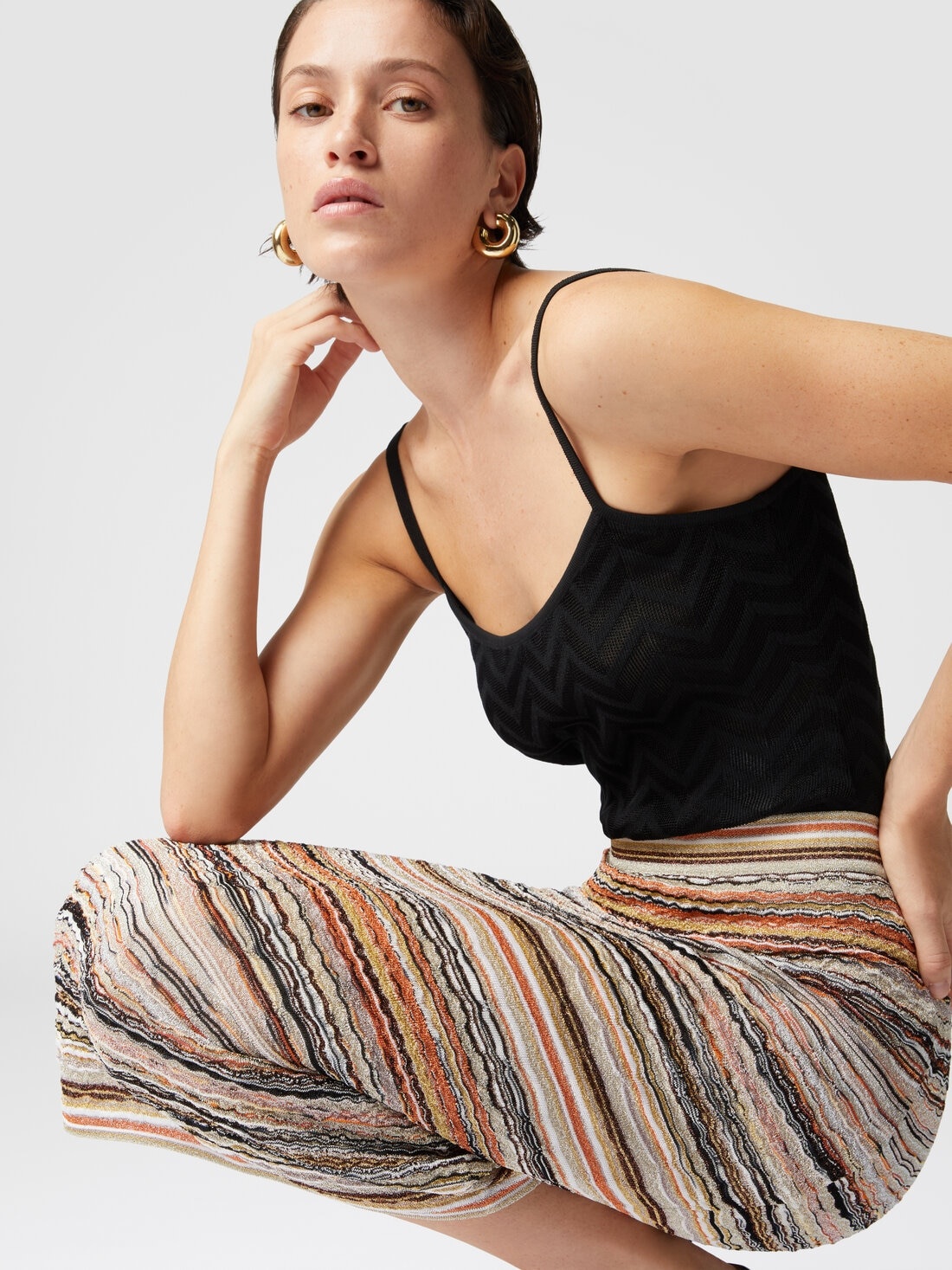 Midi skirt in lamé embossed viscose with wave pattern - 5