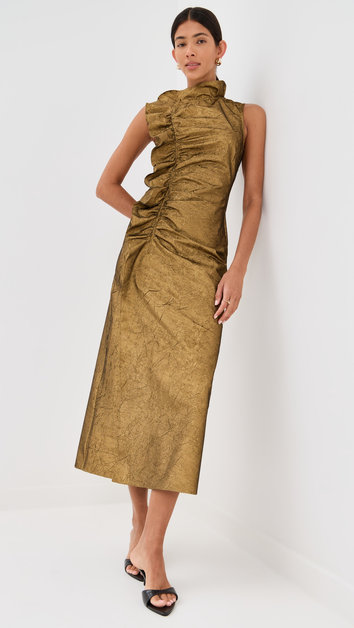 Demetria Sleeveless Ruched Front Midi Dress - 4